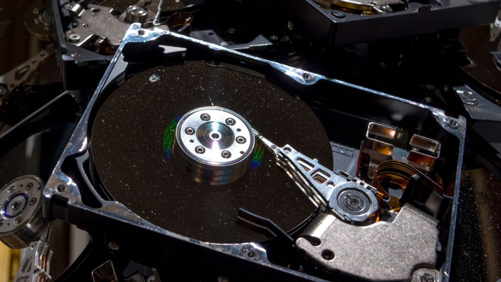 A close-up of a hard drive